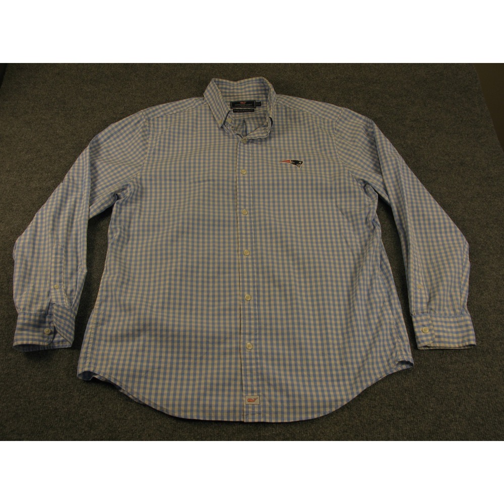 Vineyard Vines Mens Murray Shirt New England Patriots Gingham Blue White‎ L 2154